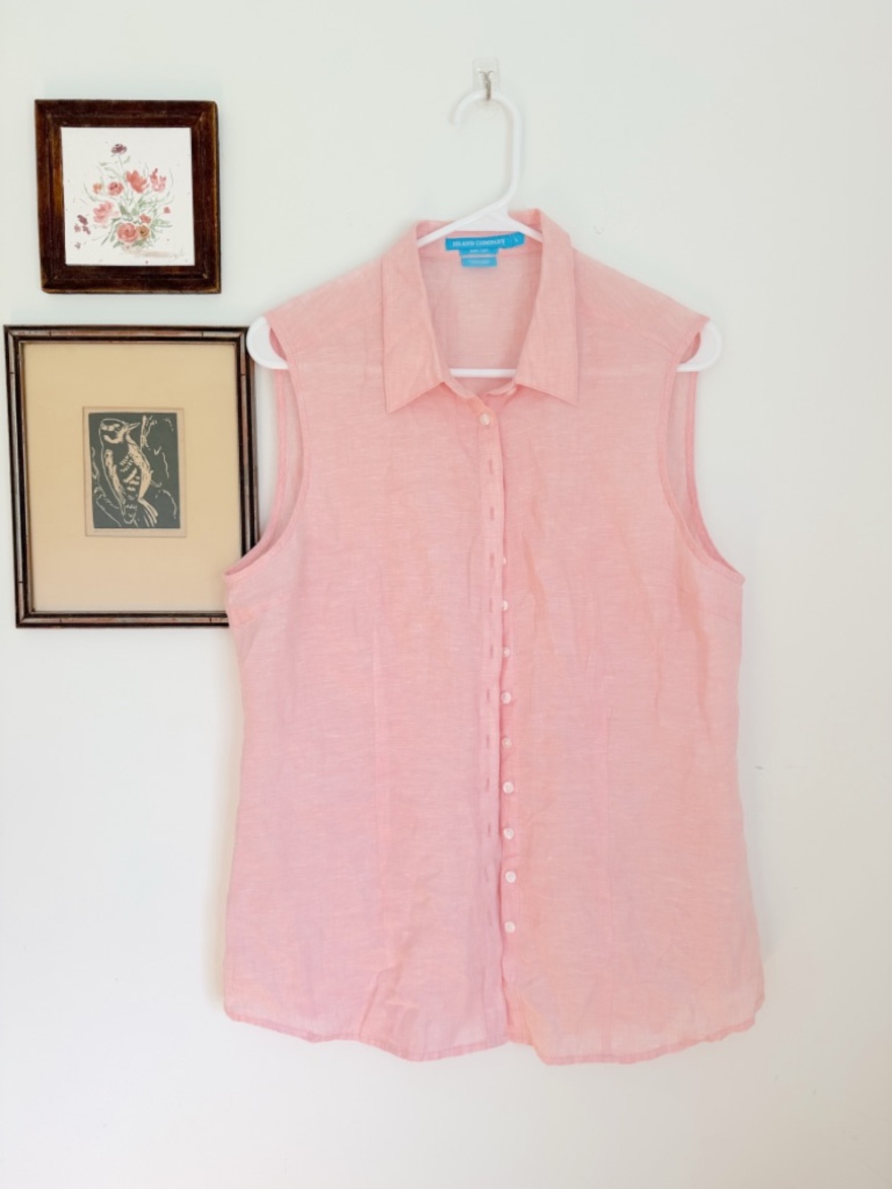 100% linen Sleeveless Light Pink Button-Down coastal beach chic